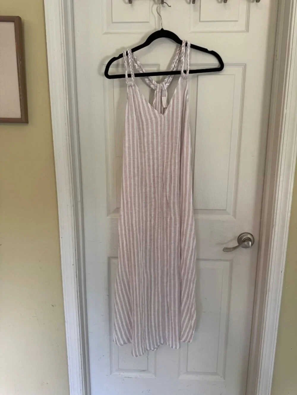 Rachel Ashwell Striped Bathing Suit Cover-up Midi Dress Linen Braided Straps L - Picture 2 of 13